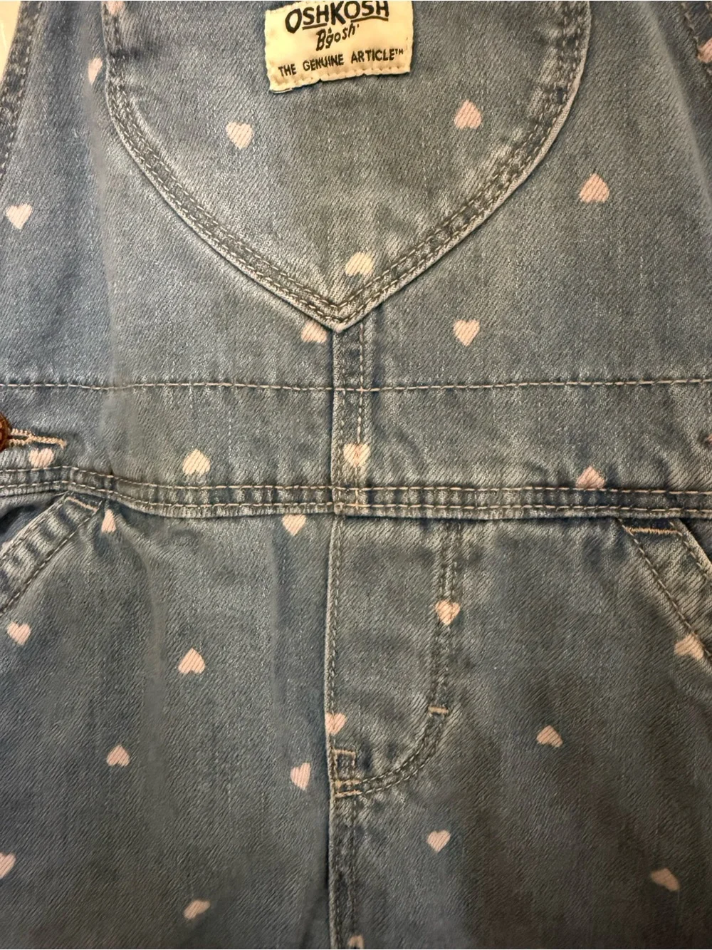 OshKosh B'gosh Toddler Heart-Print Knit Denim Overalls - Blue 4T